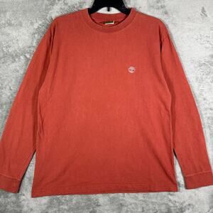 Timberland Shirt Men's M Burgundy Long Sleeve Double Sided Logo Retro‎ Y2K